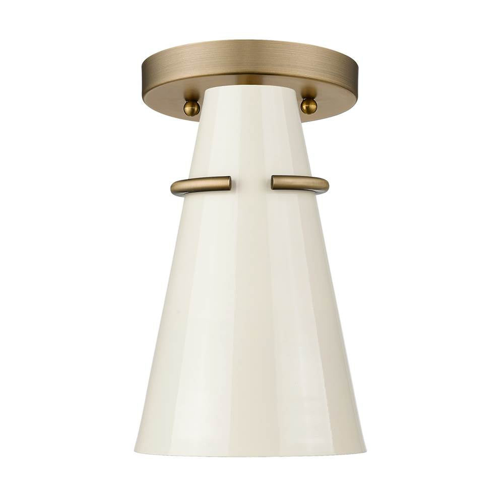 Golden Lighting Reeva Golden Lighting Reeva 1-light Semi-flush Mount In Modern Brass And Glossy Ecru Shade