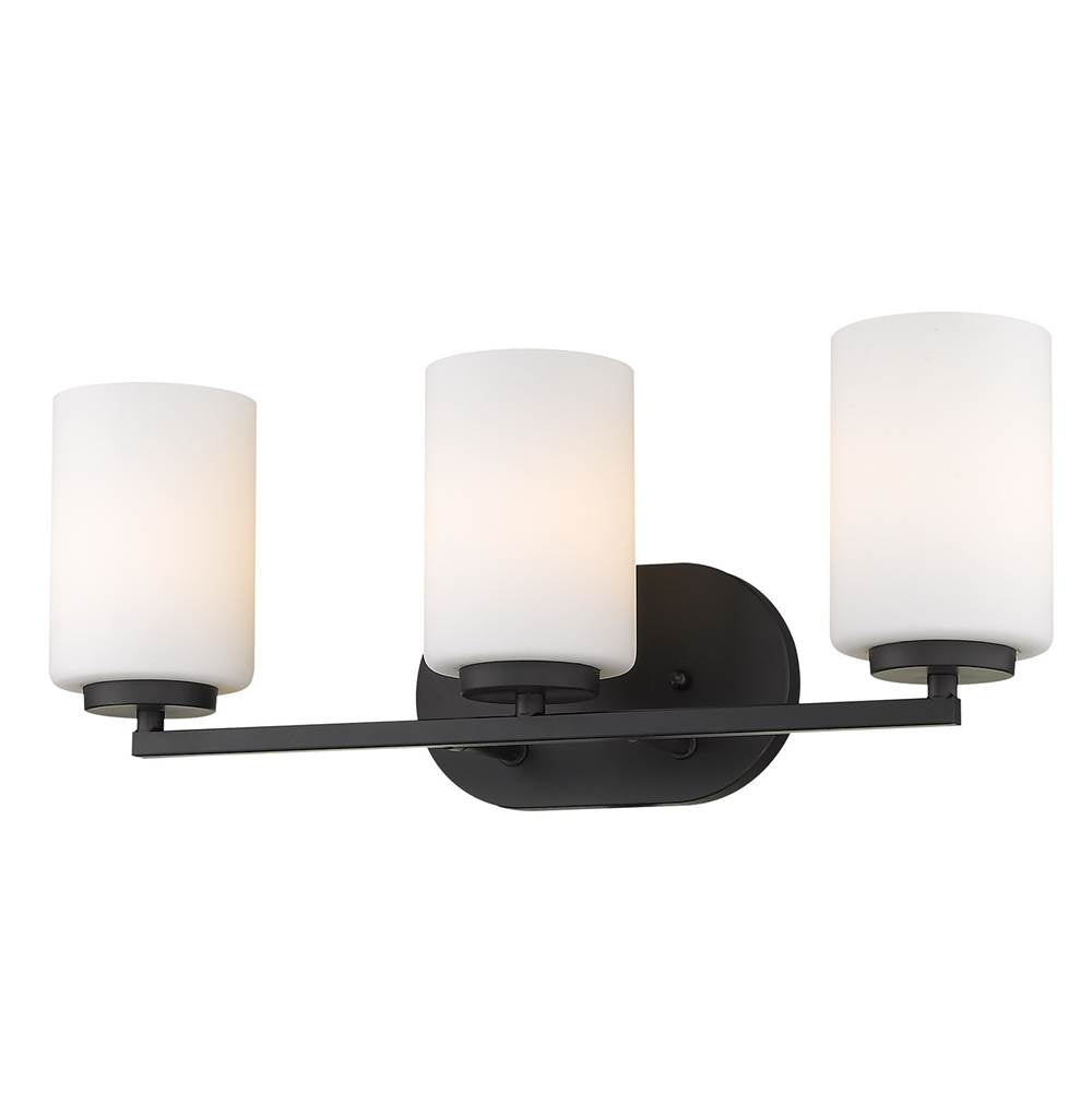 Golden Lighting 2243-BA3 BLK-OP Matte Black Golden Lighting Manhattan 3-light Vanity In Matte Black Image 1