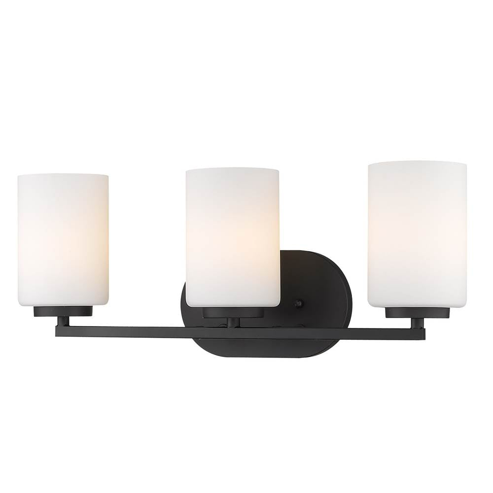 Golden Lighting 2243-BA3 BLK-OP Matte Black Golden Lighting Manhattan 3-light Vanity In Matte Black Image 3