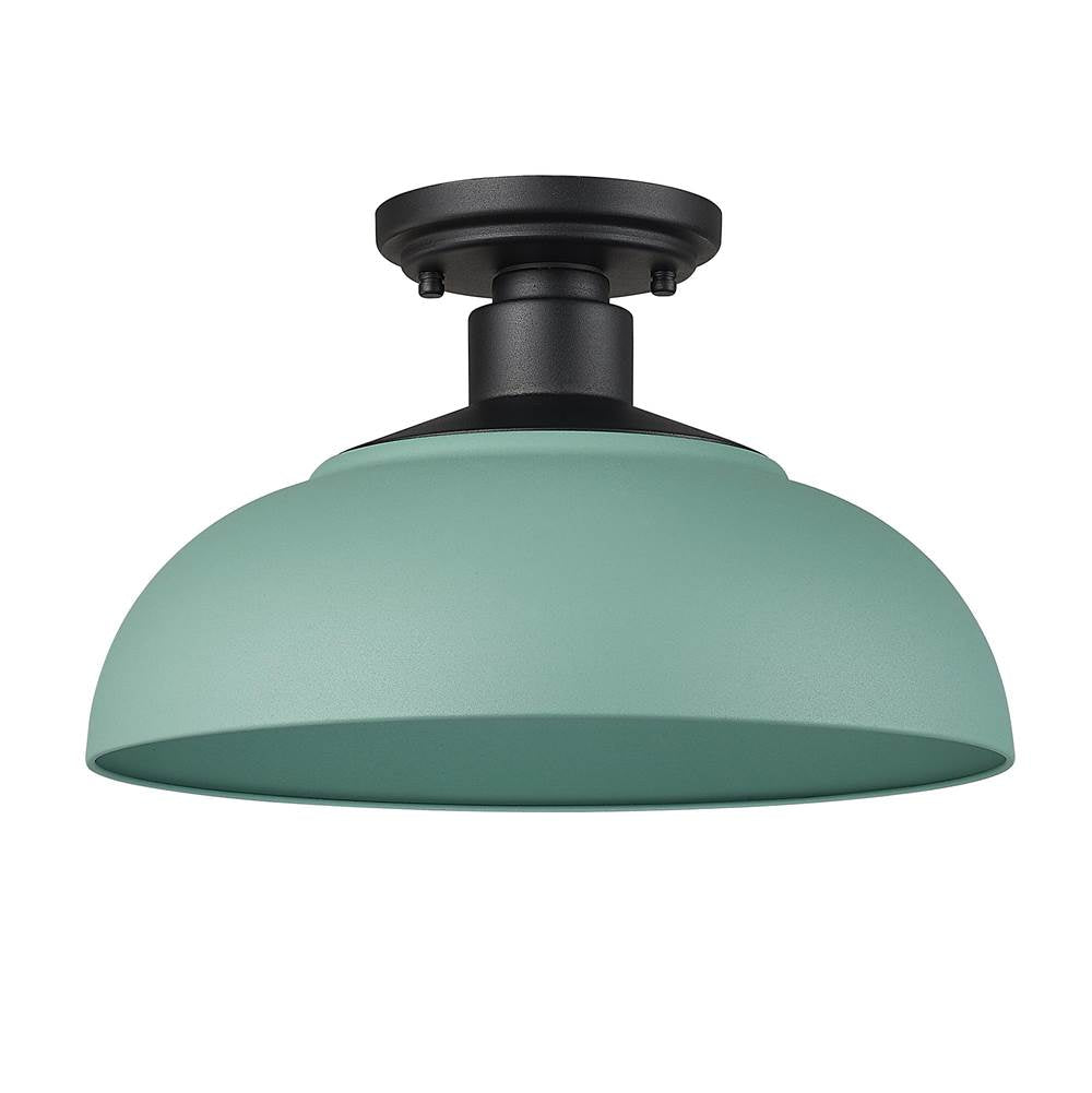 Golden Lighting 2866-OSF NB-NT Natural Black Yep By Golden Lighting Levitt 1-light Outdoor Ceiling In Natural Black And Natural Teal Shade Image 1