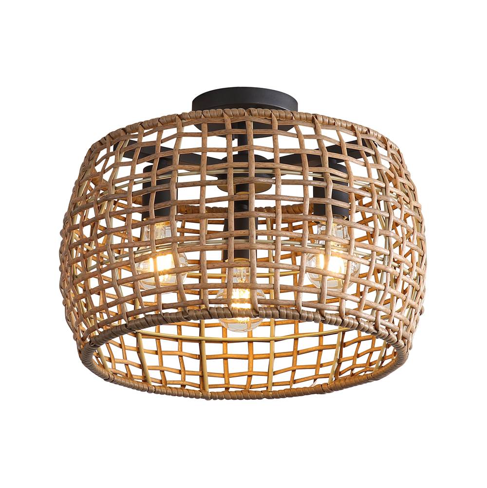 Golden Lighting 3000-3SF NB-MAW Natural Black Wry Lighting Weavelight 3-light Semi-flush Mount In Natural Black Image 1