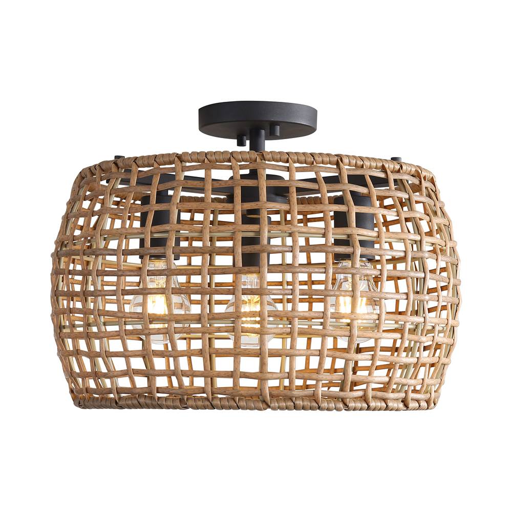 Golden Lighting Weavelight Wry Lighting Weavelight 3-light Semi-flush Mount In Natural Black