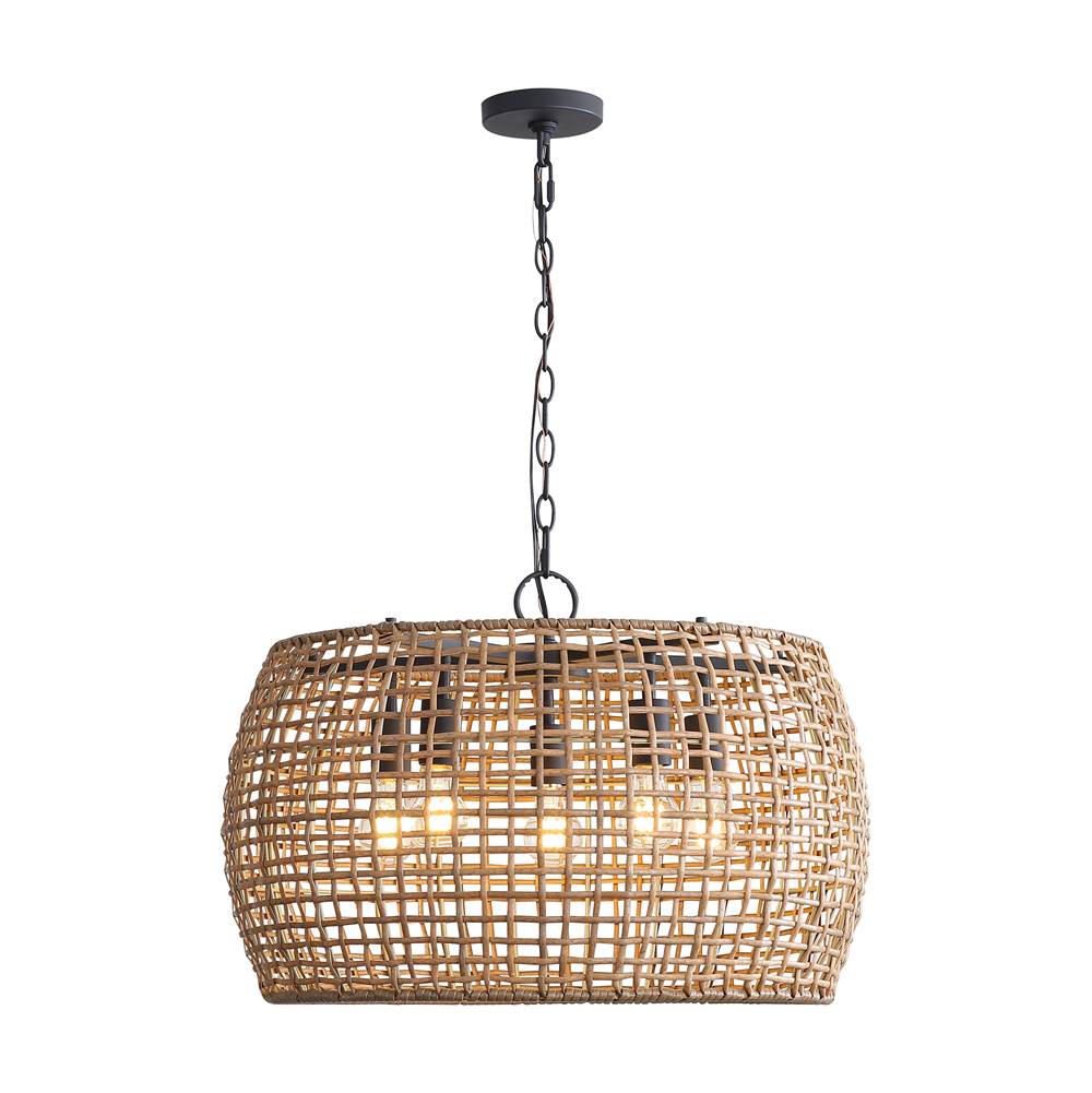 Golden Lighting Weavelight Wry Lighting Weavelight 5-light Pendant In Natural Black