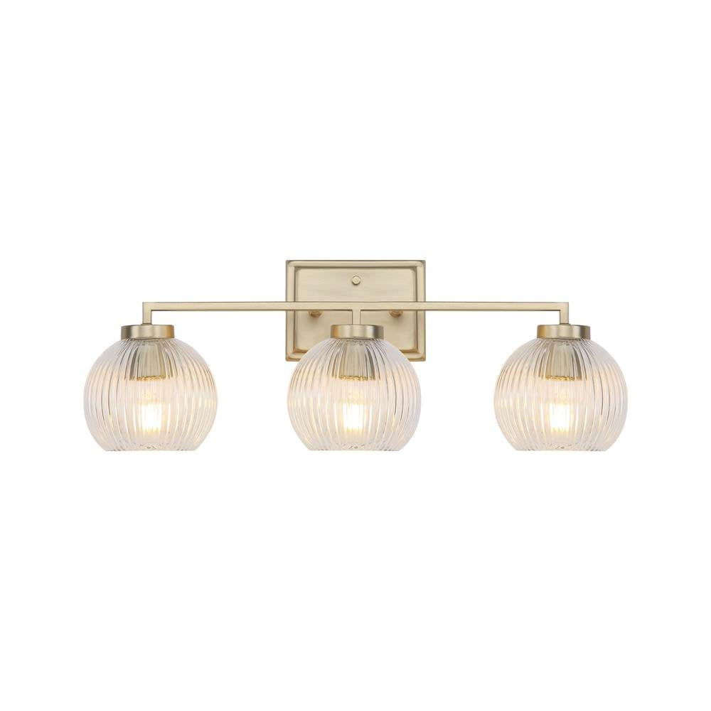 Golden Lighting 3094-BA3 BCB-RIB Brushed Champagne Brass Yep By Golden Lighting Elliott 3-light Vanity In Brushed Champagne Brass And Clear Ribbed Glass Image 1