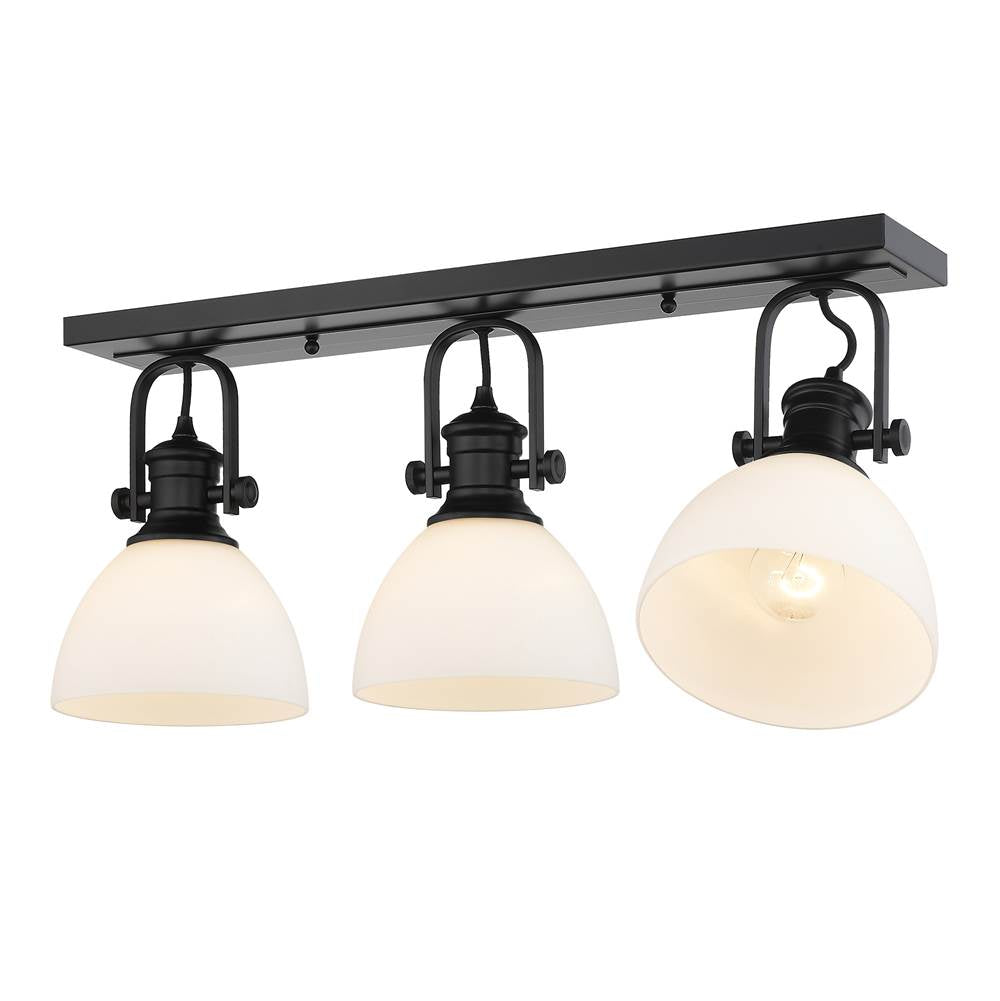 Golden Lighting Hines Yep By Golden Lighting Hines 3-light Semi-flush Mount In Matte Black And Opal Glass