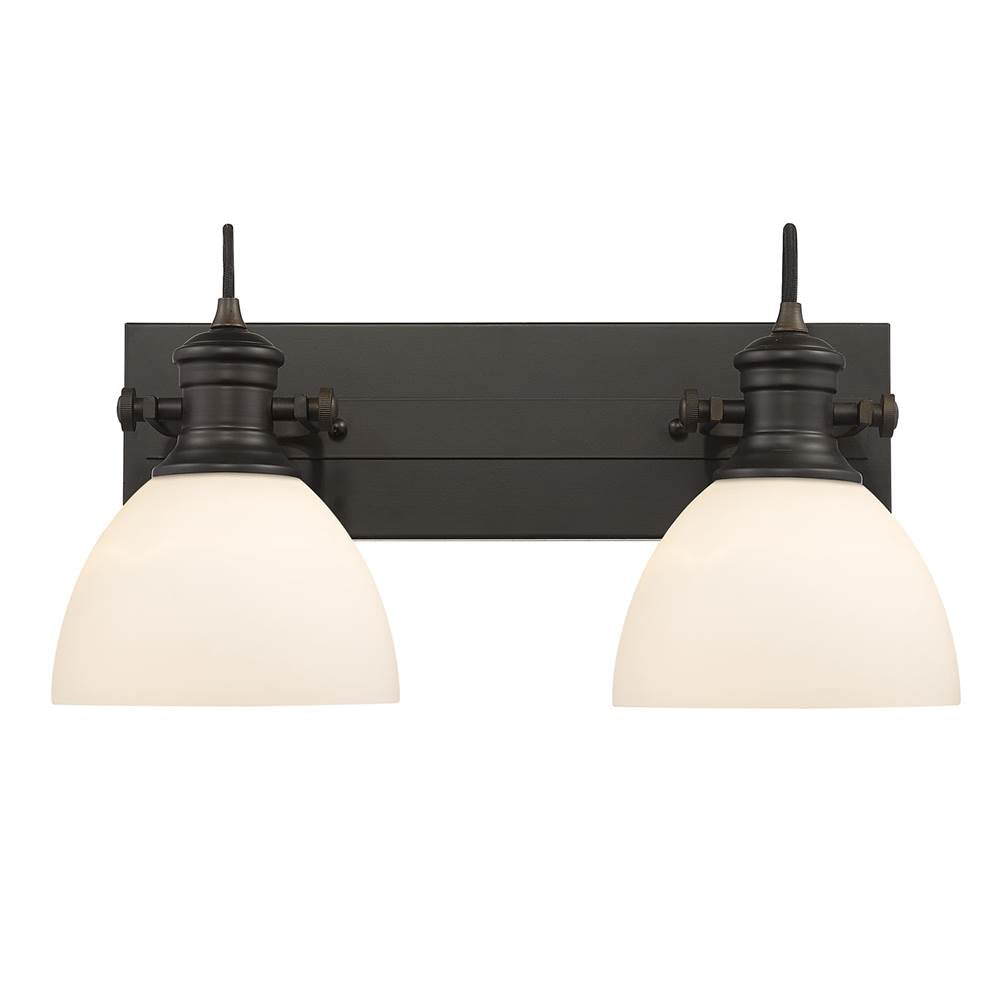 Golden Lighting 3118-BA2 RBZ-OP Rubbed Bronze Yep By Golden Lighting Hines 2-light Vanity In Rubbed Bronze And Opal Glass Image 1