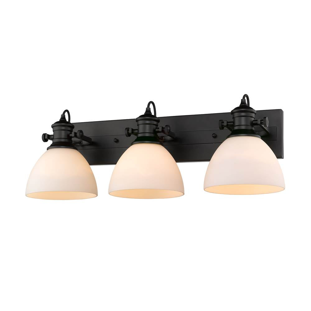 Golden Lighting Hines Yep By Golden Lighting Hines 3-light Vanity In Matte Black And Opal Glass