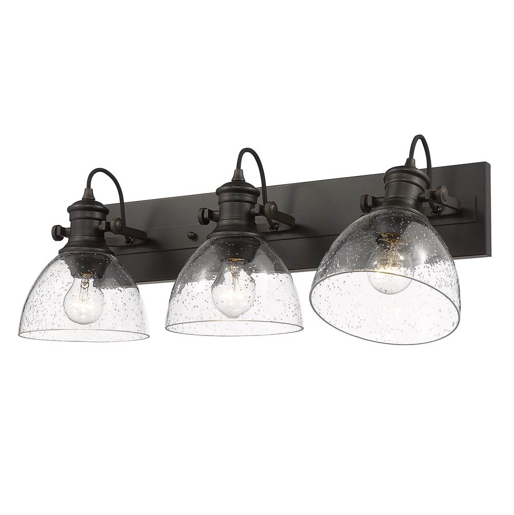 Golden Lighting 3118-BA3 RBZ-SD Rubbed Bronze Yep By Golden Lighting Hines 3-light Vanity In Rubbed Bronze And Seeded Glass Image 3