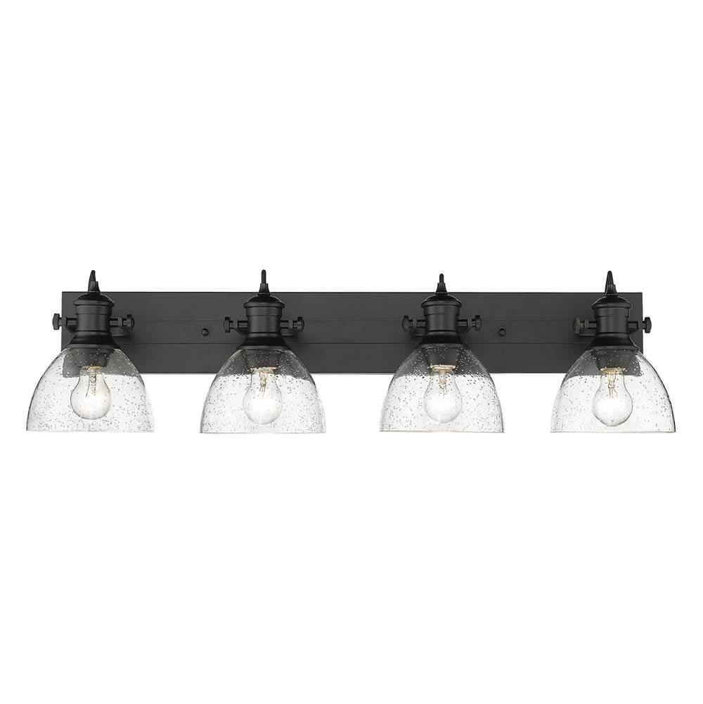 Golden Lighting Hines Yep By Golden Lighting Hines 4-light Vanity In Matte Black And Seeded Glass