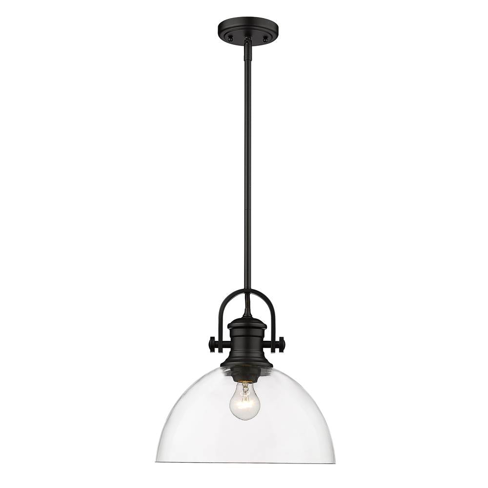 Golden Lighting Hines Yep By Golden Lighting Hines 1-light 14in Pendant In Matte Black And Clear Glass
