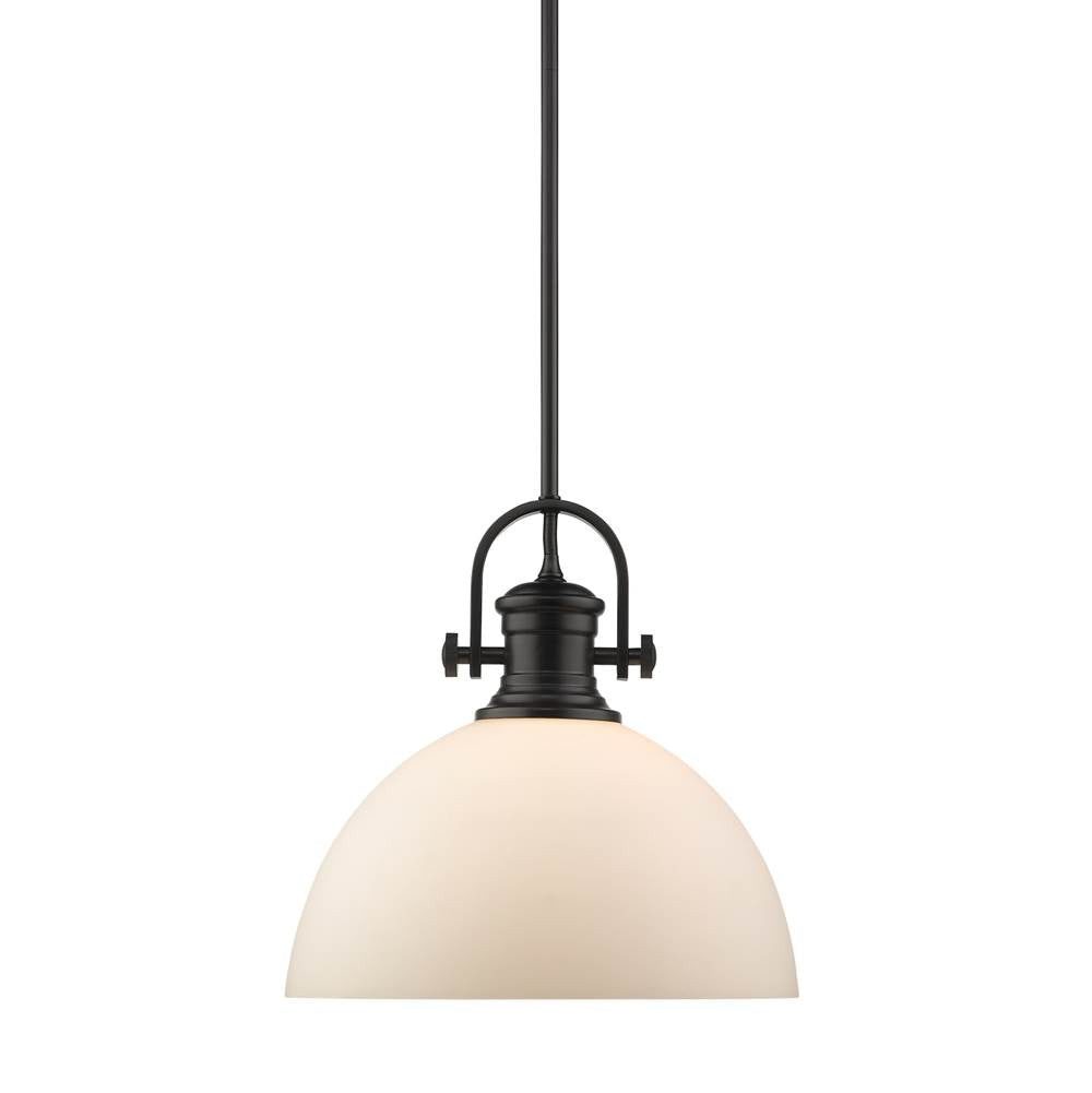 Golden Lighting 3118-L BLK-OP Matte Black Yep By Golden Lighting Hines 1-light 14in Pendant In Matte Black And Opal Glass Image 1