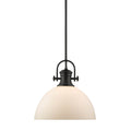 Golden Lighting 3118-L BLK-OP Matte Black Yep By Golden Lighting Hines 1-light 14in Pendant In Matte Black And Opal Glass Image 1