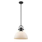Golden Lighting Hines Yep By Golden Lighting Hines 1-light 14in Pendant In Matte Black And Opal Glass