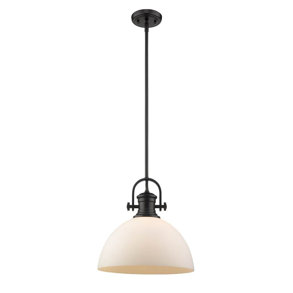 Golden Lighting Hines Yep By Golden Lighting Hines 1-light 14in Pendant In Matte Black And Opal Glass