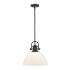 Golden Lighting Hines Yep By Golden Lighting Hines 1-light 14in Pendant In Matte Black And Opal Glass