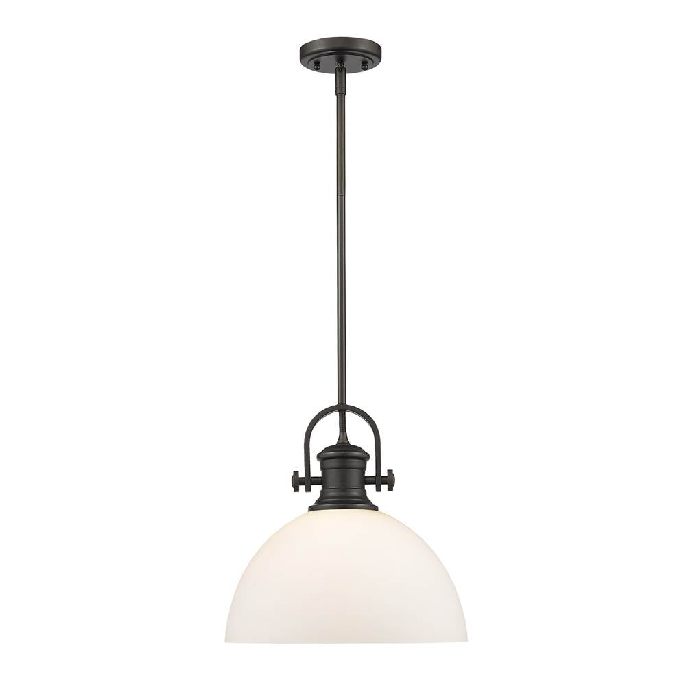 Golden Lighting Hines Yep By Golden Lighting Hines 1-light 14in Pendant In Matte Black And Opal Glass