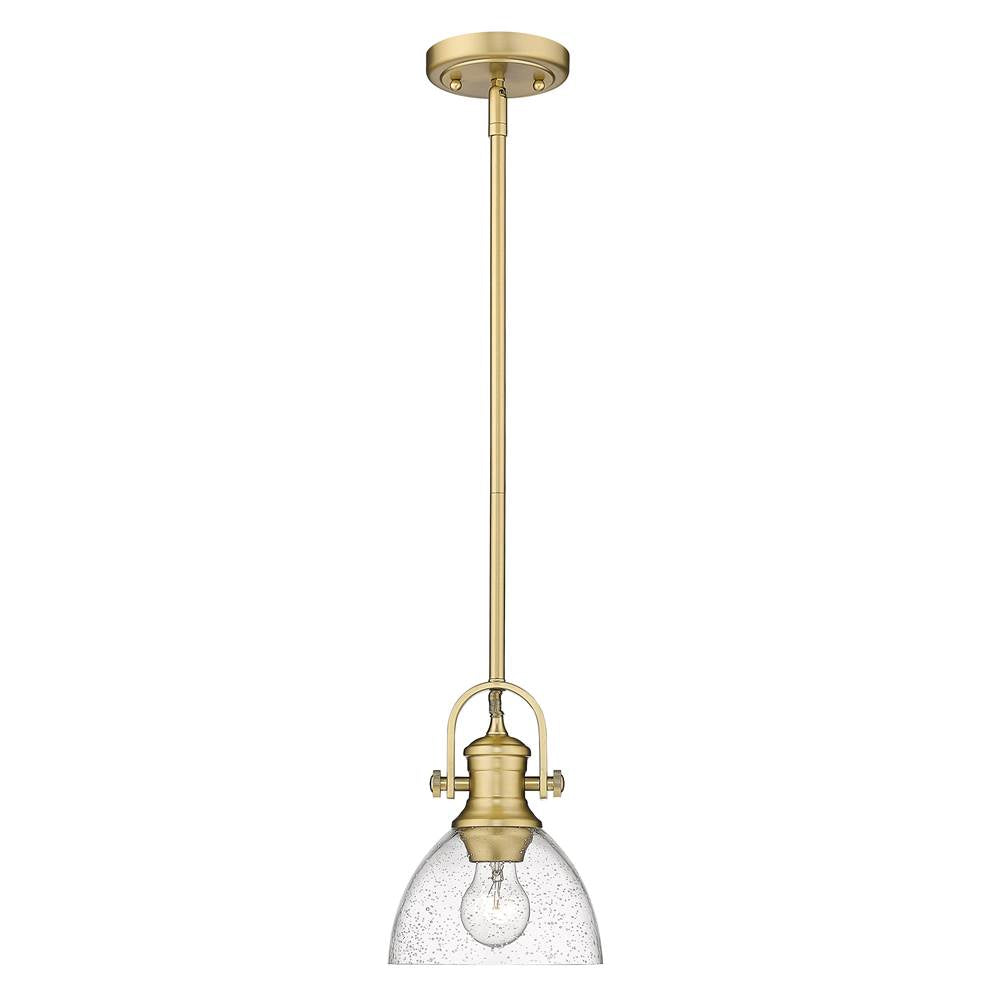 Golden Lighting Hines Yep By Golden Lighting Hines 1-light 7in Pendant In Brushed Champagne Brass And Seeded Glass