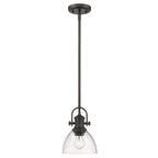 Golden Lighting Hines Yep By Golden Lighting Hines 1-light 7in Pendant In Brushed Champagne Brass And Seeded Glass