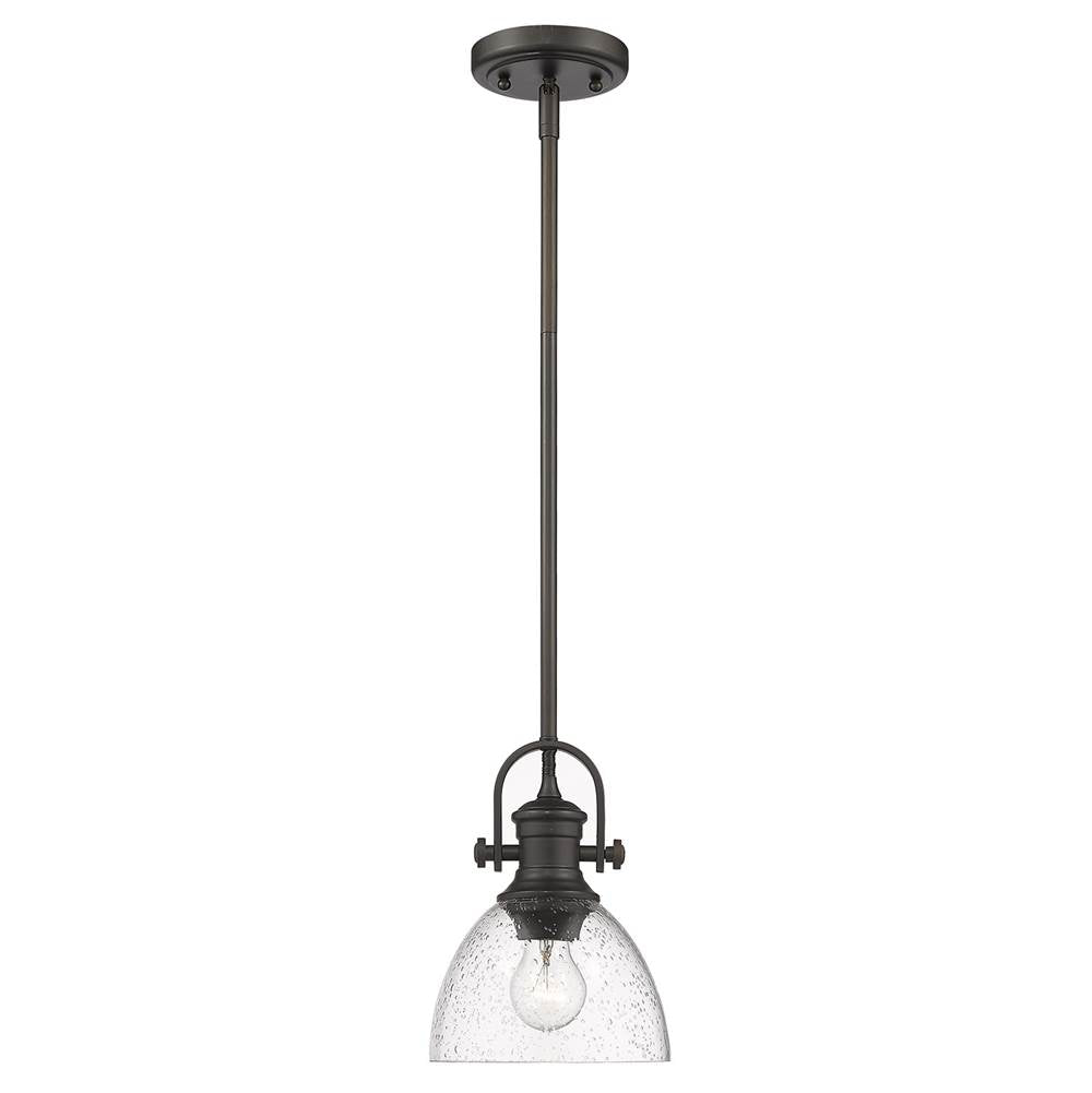 Golden Lighting Hines Yep By Golden Lighting Hines 1-light 7in Pendant In Brushed Champagne Brass And Seeded Glass