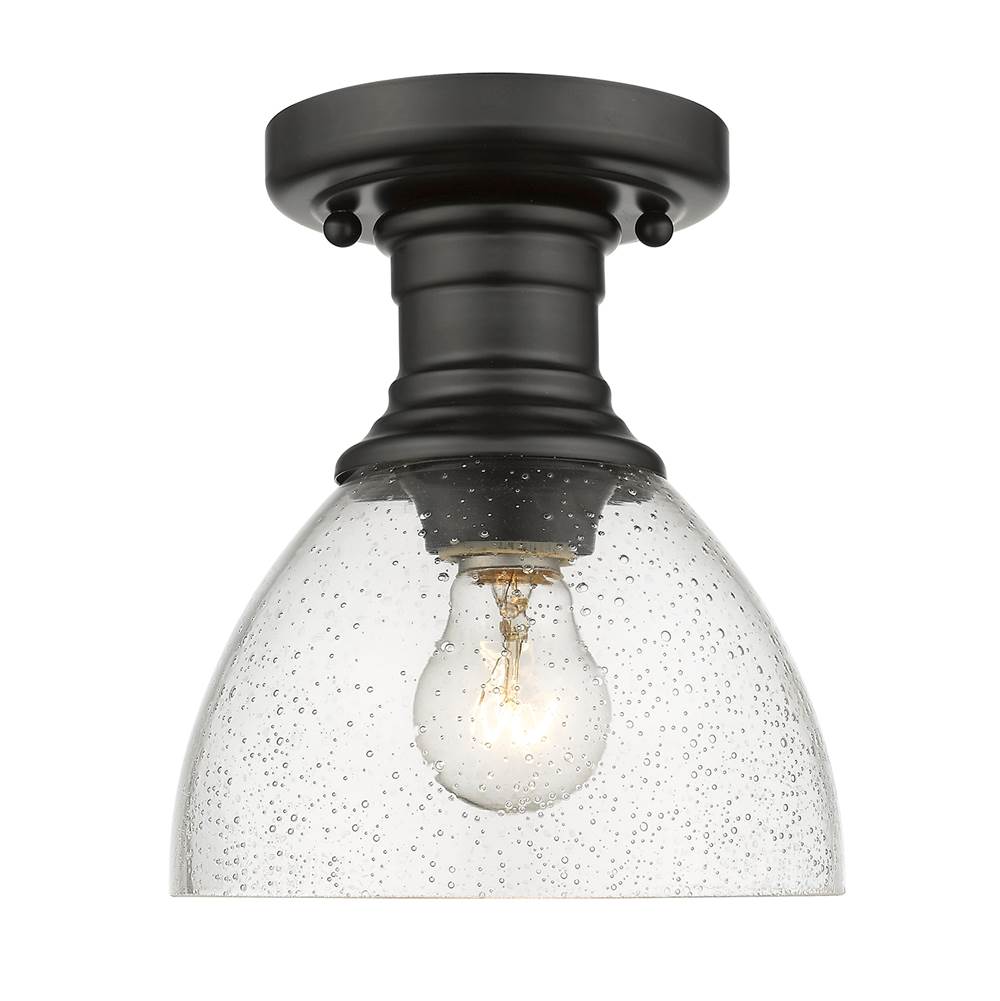 Golden Lighting 3118-SF BLK-SD Matte Black Yep By Golden Lighting Hines 1-light Semi-flush Mount In Matte Black And Seeded Glass Image 1