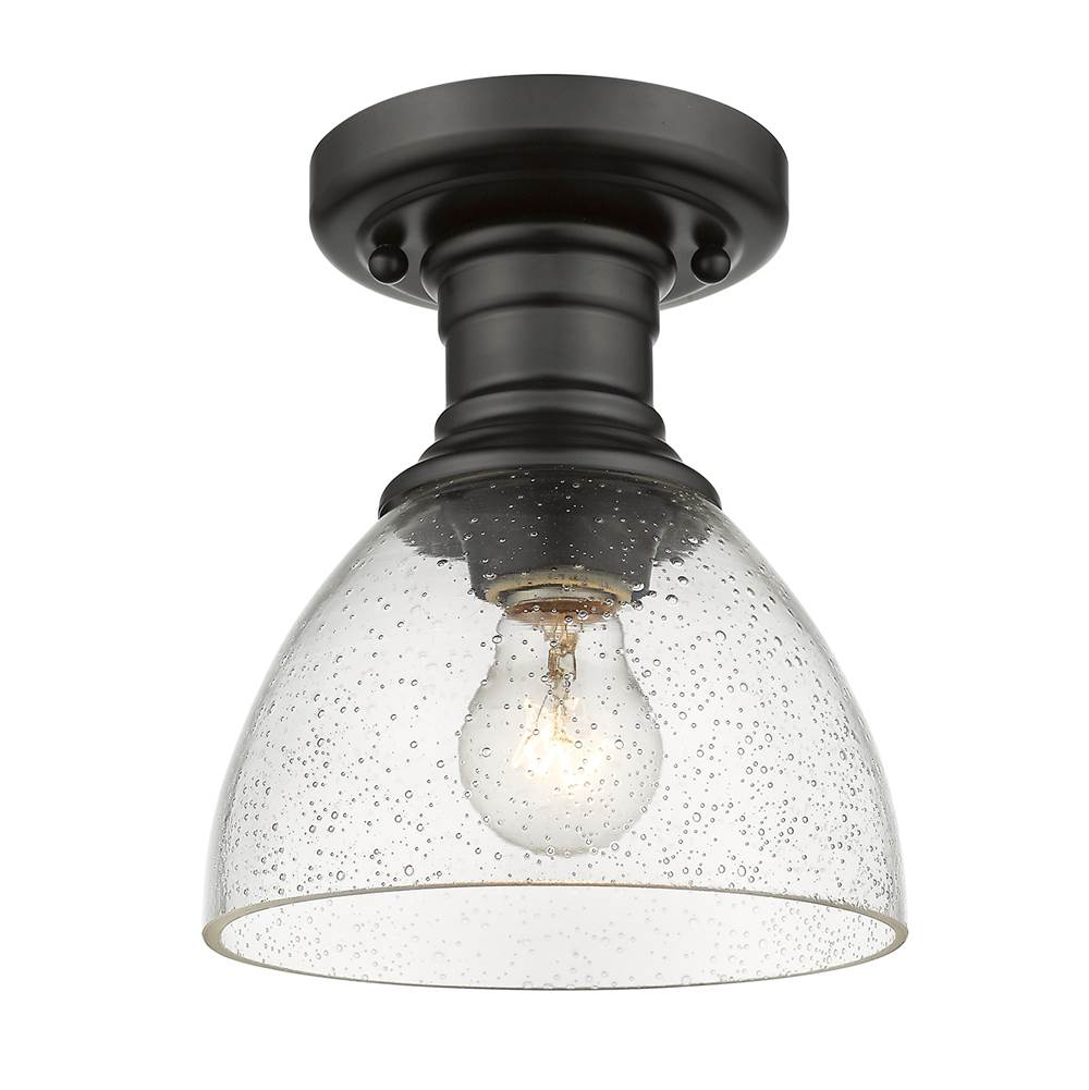 Golden Lighting Hines Yep By Golden Lighting Hines 1-light Semi-flush Mount In Matte Black And Seeded Glass