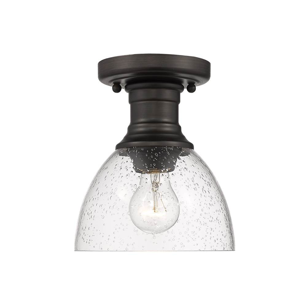 Golden Lighting Hines Yep By Golden Lighting Hines 1-light Semi-flush Mount In Matte Black And Seeded Glass