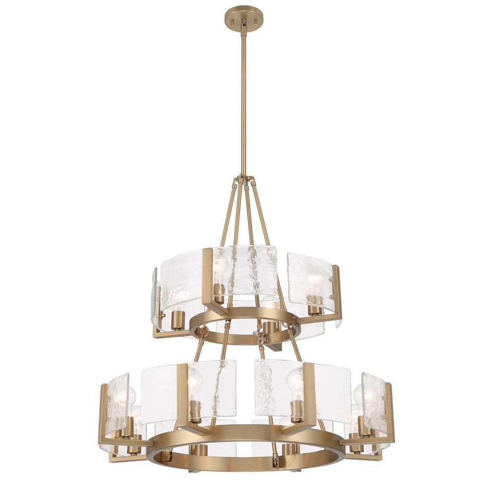 Golden Lighting 3164-4-8 BCB-HWG Brushed Champagne Brass Yep By Golden Lighting Aenon 12-light 2-tier Chandelier (4 Plus 8) In Brushed Champagne Brass With Hammered Water Glass Image 1