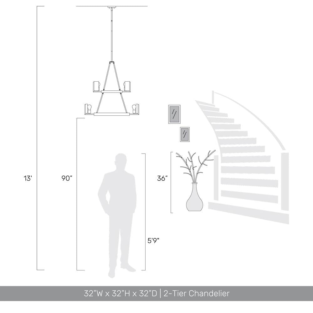 Golden Lighting 3164-4-8 PW-HWG Pewter Yep By Golden Lighting Aenon 12-light 2-tier Chandelier (4 Plus 8) In Pewter With Hammered Water Glass Image 2