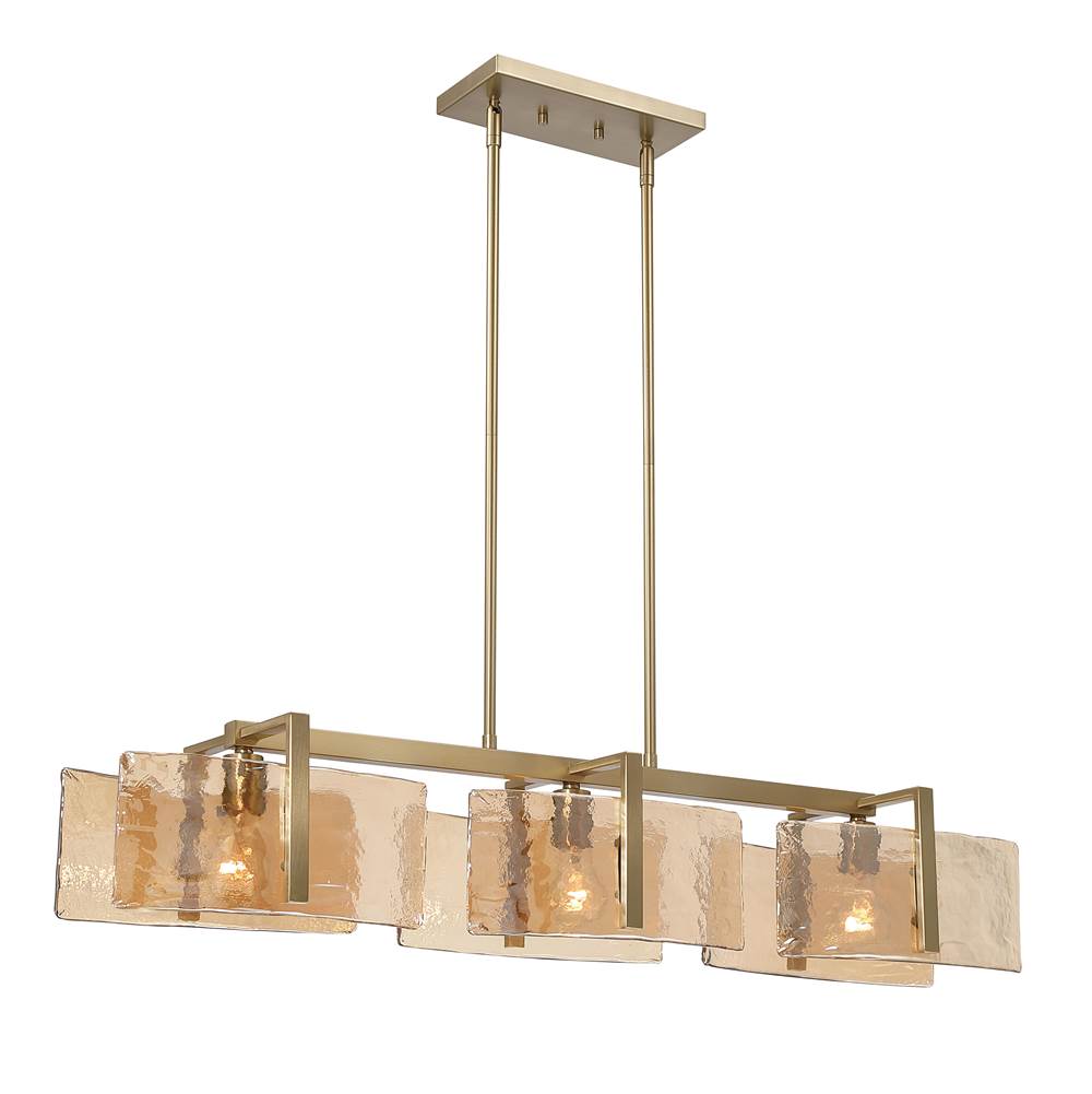 Golden Lighting 3164-LP BCB-AWG Brushed Champagne Brass Yep By Golden Lighting Aenon 3-light Island Light In Brushed Champagne Brass With Amber Water Glass Image 1