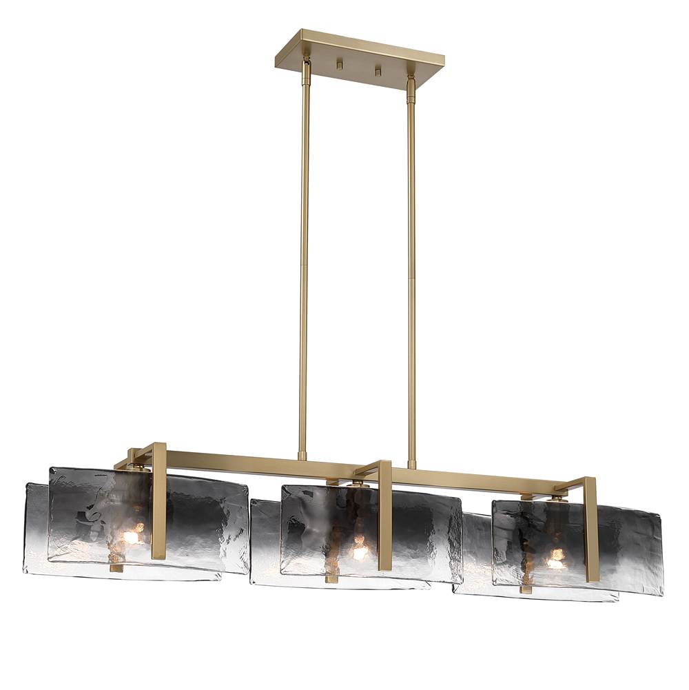 Golden Lighting 3164-LP BCB-SWG Brushed Champagne Brass Yep By Golden Lighting Aenon 3-light Island Light In Brushed Champagne Brass With Smokey Water Glass Image 1
