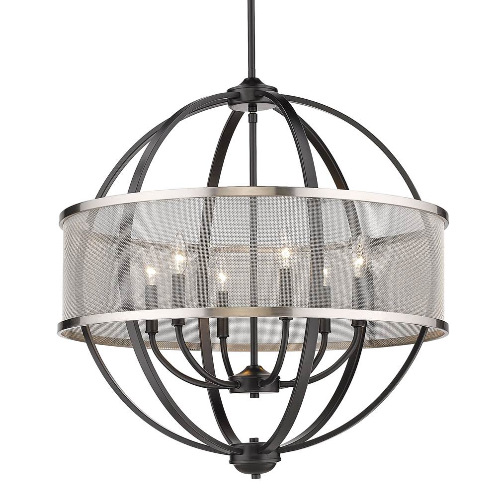 Golden Lighting 3167-6 BLK-PW Matte Black Golden Lighting Colson 6-light Chandelier In Matte Black And Pewter Shade Image 1