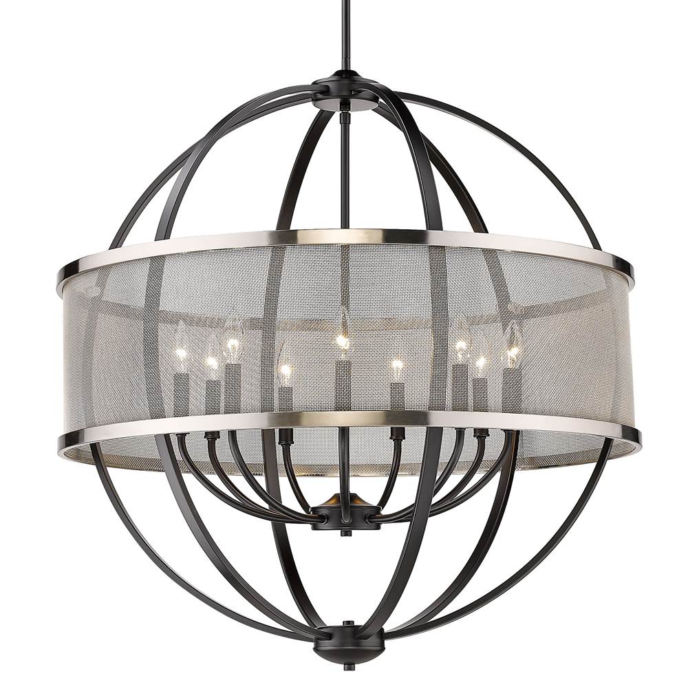 Golden Lighting 3167-9 BLK-PW Matte Black Golden Lighting Colson 9-light Chandelier In Matte Black And Pewter Shade Image 1