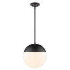 Golden Lighting 3218-L BLK-BLK Matte Black Golden Lighting Dixon 1-light 12in Pendant And Matte Black Shade And Opal Glass Image 1