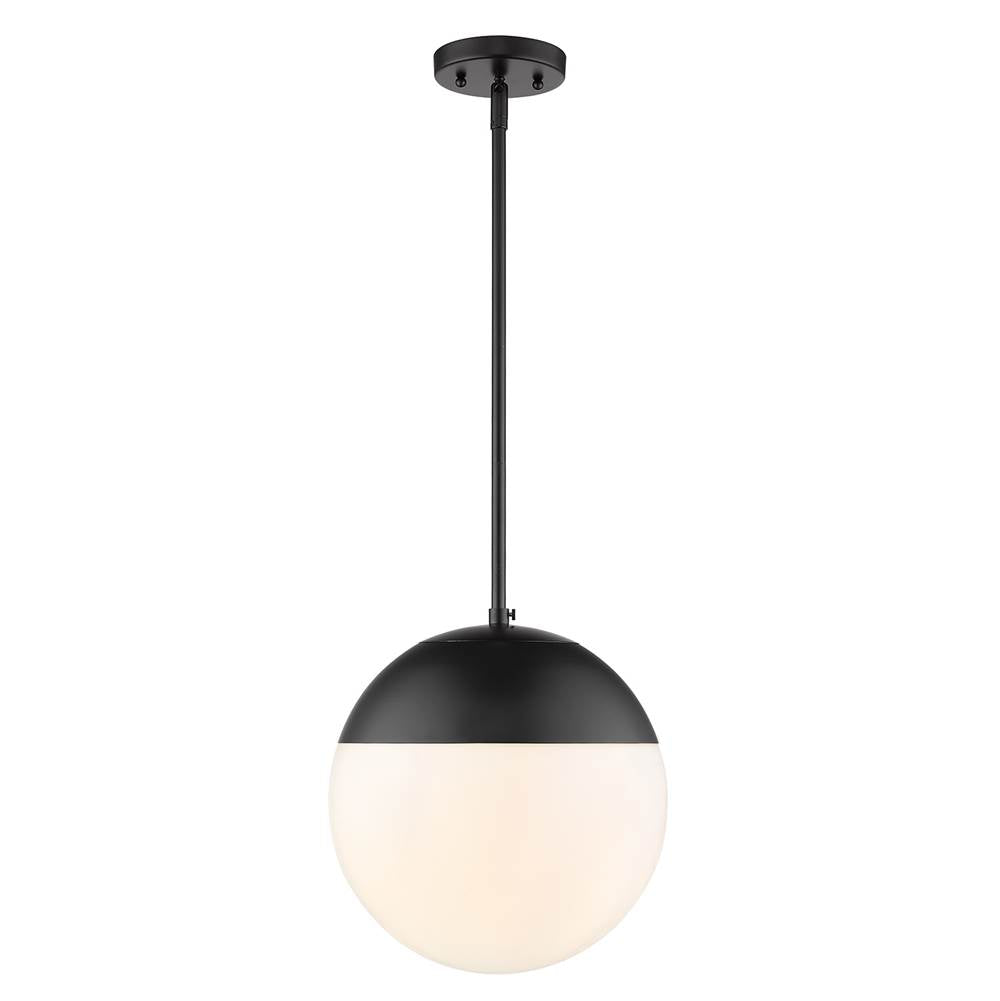 Golden Lighting 3218-L BLK-BLK Matte Black Golden Lighting Dixon 1-light 12in Pendant And Matte Black Shade And Opal Glass Image 1