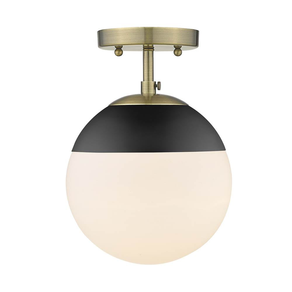 Golden Lighting 3218-SF AB-BLK Aged Brass Golden Lighting Dixon 1-light Semi-flush Mount In Aged Brass And Opal Glass Image 1