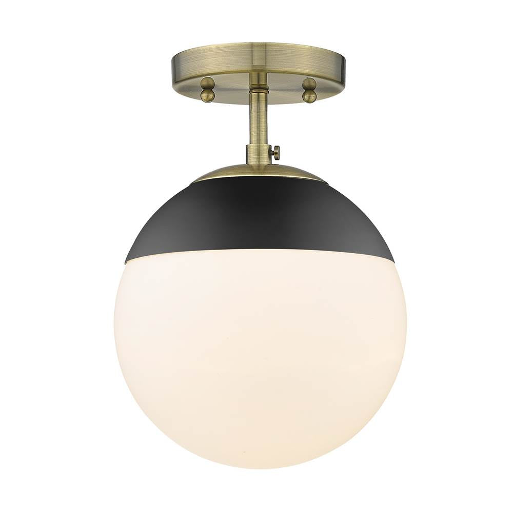Golden Lighting Dixon Golden Lighting Dixon 1-light Semi-flush Mount In Aged Brass And Opal Glass