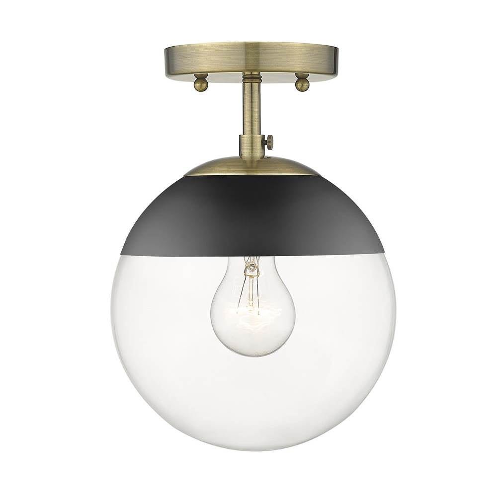 Golden Lighting 3219-SF AB-BLK Aged Brass Golden Lighting Dixon 1-light Semi-flush Mount In Aged Brass And Clear Glass Image 1