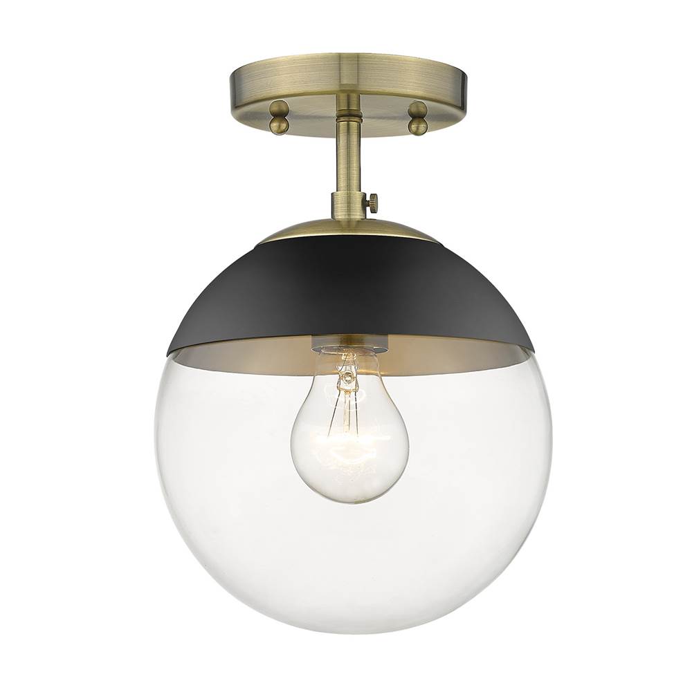 Golden Lighting Dixon Golden Lighting Dixon 1-light Semi-flush Mount In Aged Brass And Clear Glass