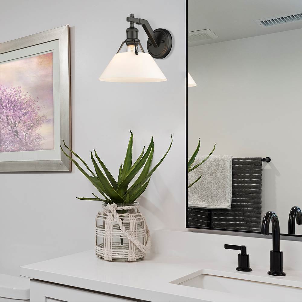 Golden Lighting 3306-1W BLK-OP Matte Black Yep By Golden Lighting Orwell 1-light Wall Sconce In Matte Black And Opal Glass Image 2