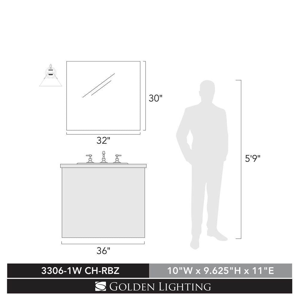 Golden Lighting 3306-1W CH-RBZ Chrome Yep By Golden Lighting Orwell 1-light Wall Sconce In Chrome And Rubbed Bronze Shade Image 2