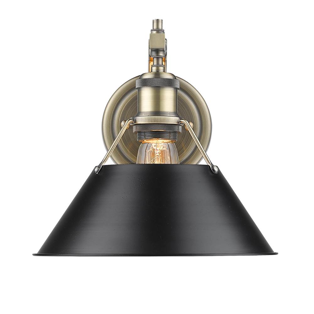 Golden Lighting 3306-1W AB-BLK Aged Brass Yep By Golden Lighting Orwell 1-light Wall Sconce In Aged Brass And Matte Black Shade Image 1