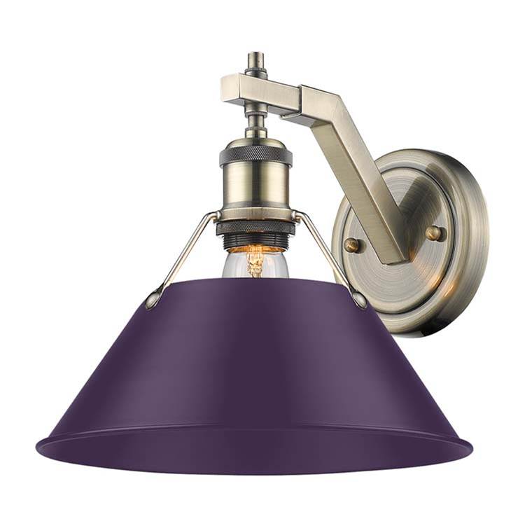 Golden Lighting 3306-1W AB-EP Aged Brass Yep By Golden Lighting Orwell 1-light Wall Sconce In Aged Brass And Exotic Purple Shade Image 1