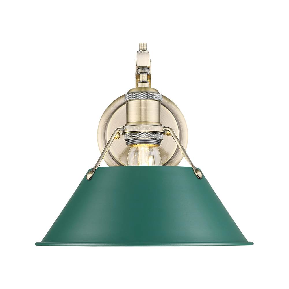 Golden Lighting 3306-1W AB-GN Aged Brass Yep By Golden Lighting Orwell 1-light Wall Sconce In Aged Brass And Pine Green Shade Image 1