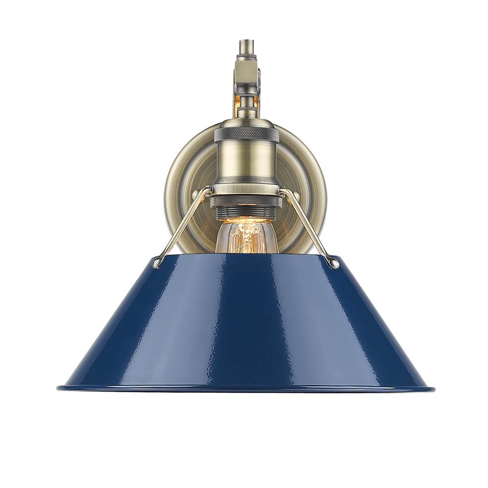Golden Lighting 3306-1W AB-NVY Aged Brass Yep By Golden Lighting Orwell 1-light Wall Sconce In Aged Brass And Navy Blue Shade Image 1