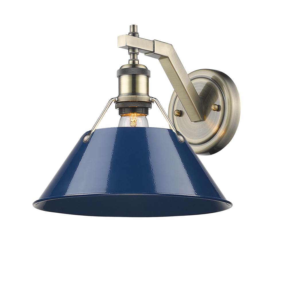 Golden Lighting Orwell Yep By Golden Lighting Orwell 1-light Wall Sconce In Aged Brass And Navy Blue Shade