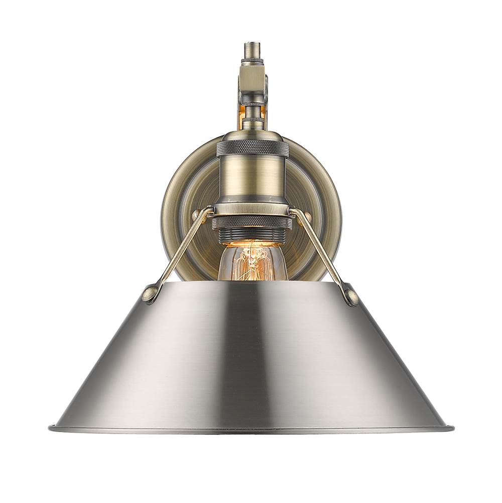 Golden Lighting 3306-1W AB-PW Aged Brass Yep By Golden Lighting Orwell 1-light Wall Sconce In Aged Brass And Pewter Shade Image 1