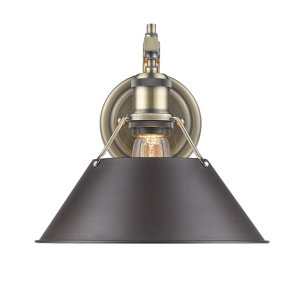 Golden Lighting 3306-1W AB-RBZ Aged Brass Yep By Golden Lighting Orwell 1-light Wall Sconce In Aged Brass And Rubbed Bronze Shade Image 1