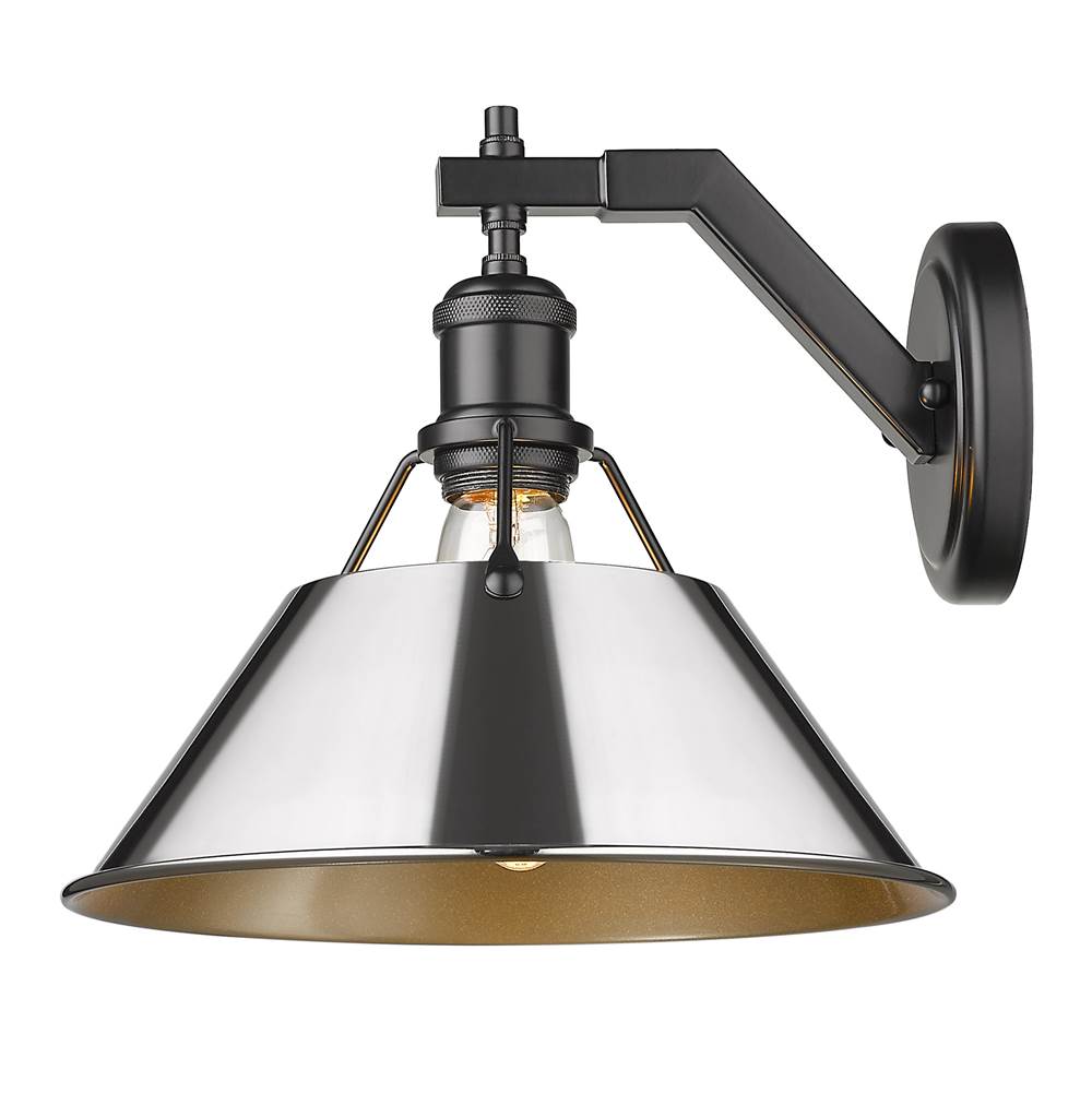 Golden Lighting 3306-1W BLK-CH Matte Black Yep By Golden Lighting Orwell 1-light Wall Sconce In Matte Black And Chrome Shade Image 2