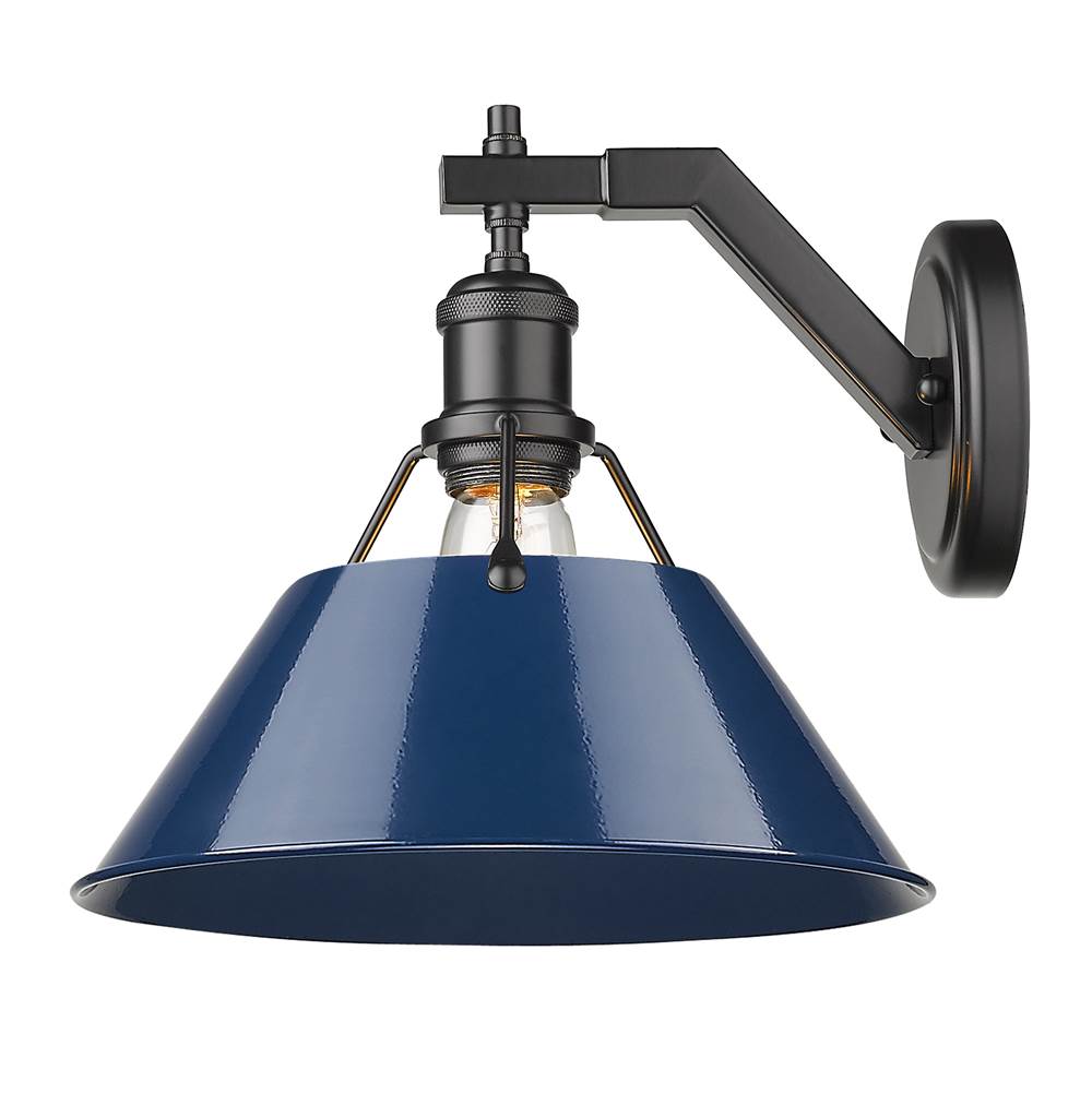 Golden Lighting 3306-1W BLK-NVY Matte Black Yep By Golden Lighting Orwell 1-light Wall Sconce In Matte Black And Navy Blue Shade Image 2
