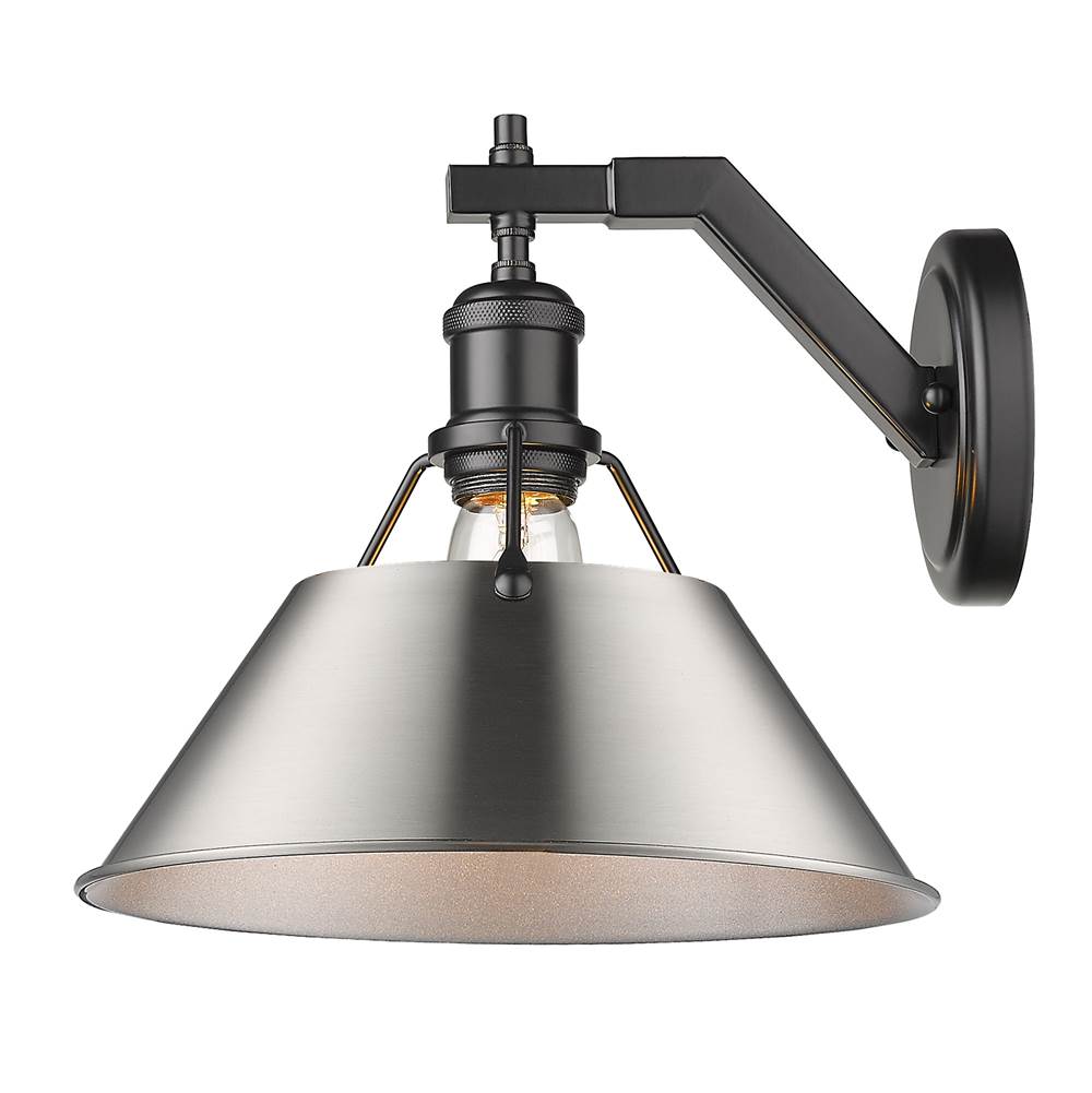 Golden Lighting 3306-1W BLK-PW Matte Black Yep By Golden Lighting Orwell 1-light Wall Sconce In Matte Black And Pewter Shade Image 2